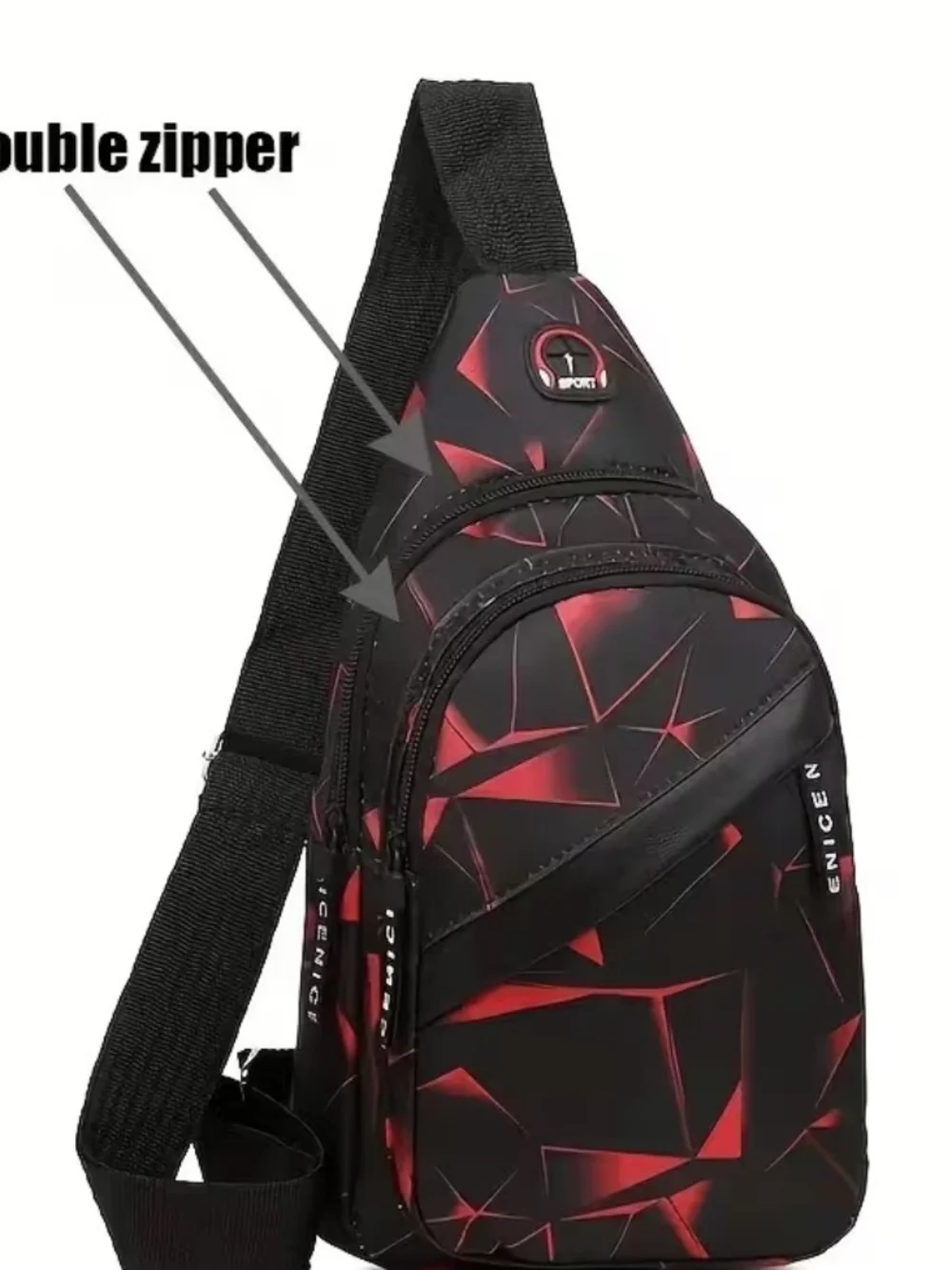 Black & Red Geometric Sling Bag for Men